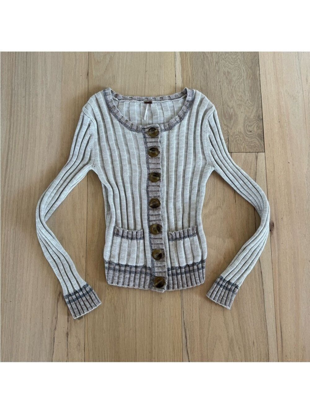 Free People Oatmeal Angora Ribbed Button Cardigan Sweater Size Small - Picture 1 of 4